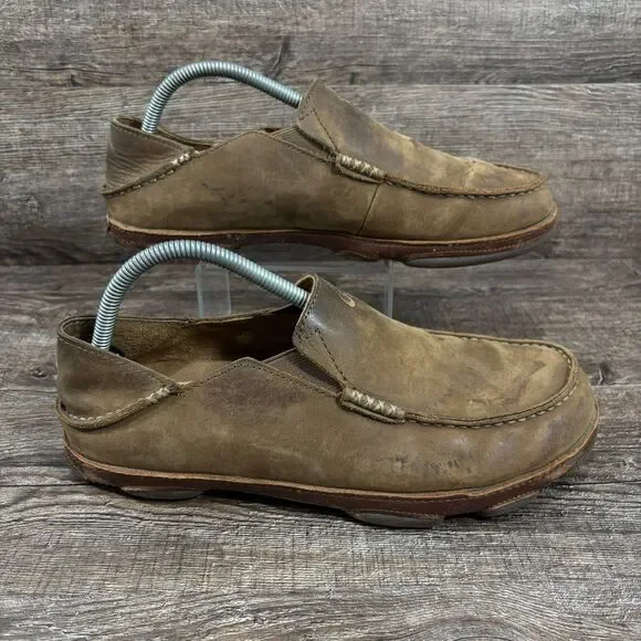 Olukai Moloa Loafers Men\'s 9 Brown Leather Moc Toe Hawaii Surfing Shoes OluKai Men main image 2